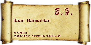 Baar Harmatka névjegykártya